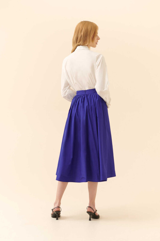  Drapeli Tafta Midi Etek Saks - 2