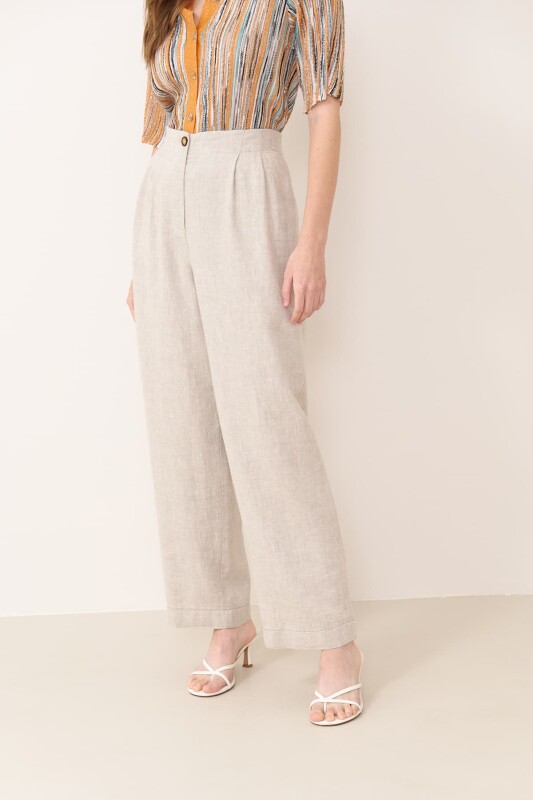 Duble Paça Keten Pantolon Naturel - 3