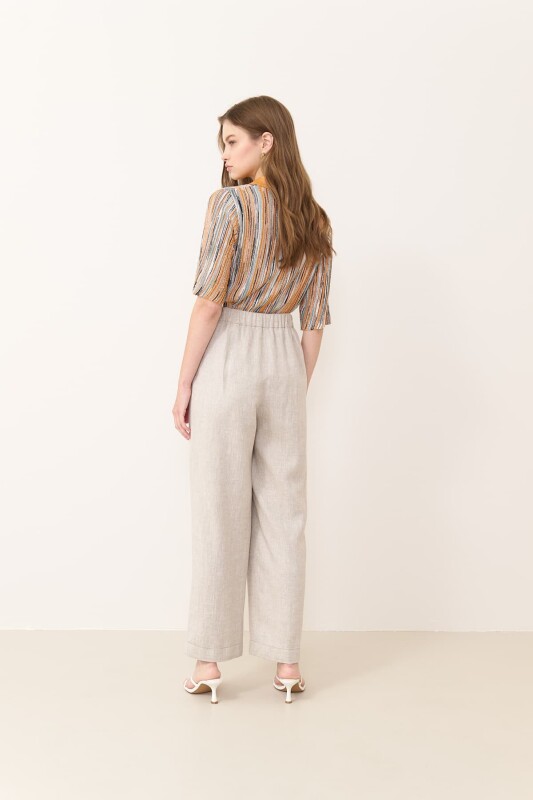 Duble Paça Keten Pantolon Naturel - 2