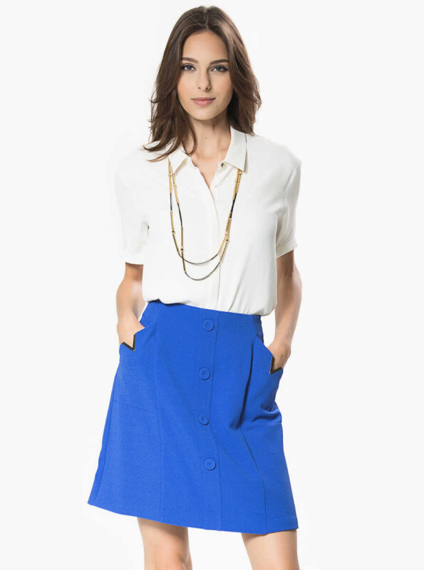 Düğme Detaylı Etek Mavi - 1
