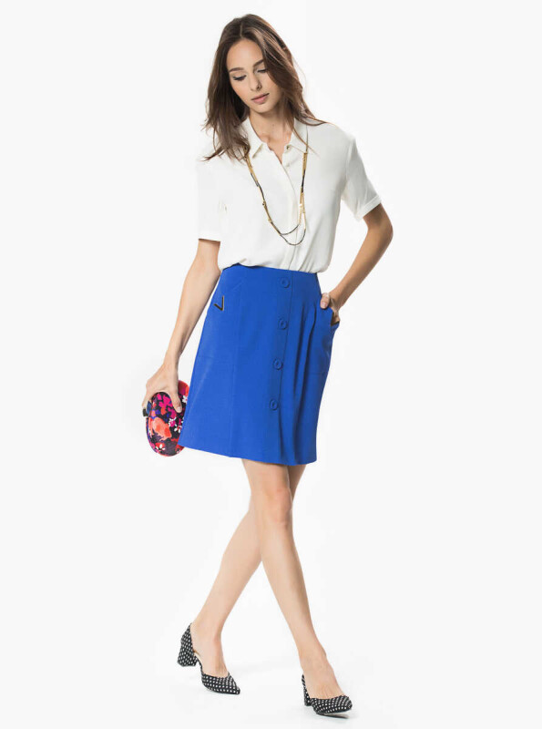 Düğme Detaylı Etek Mavi - 3
