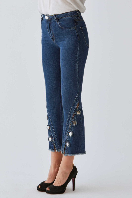 Düğme Detaylı Jean Pantolon Koyu Mavi - 3