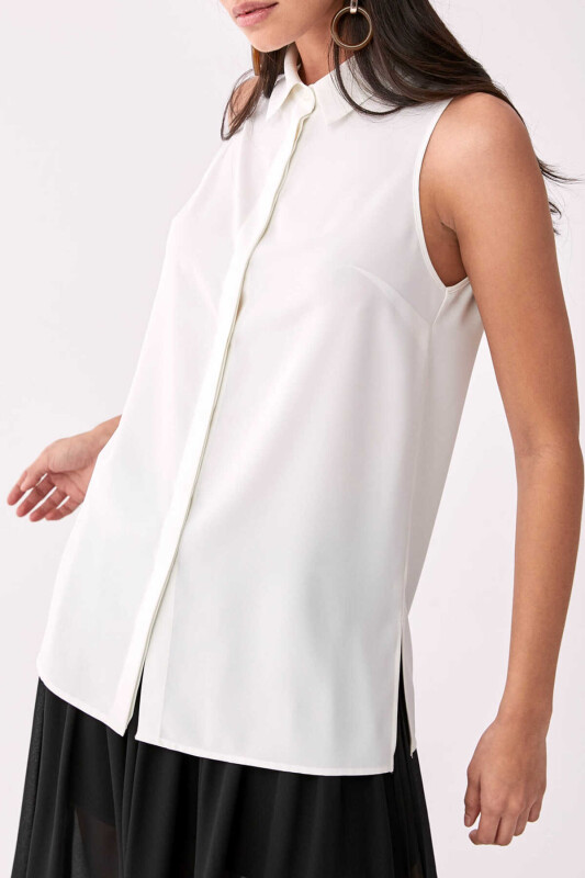 Düğmeli Askılı Bluz Kemik - 3