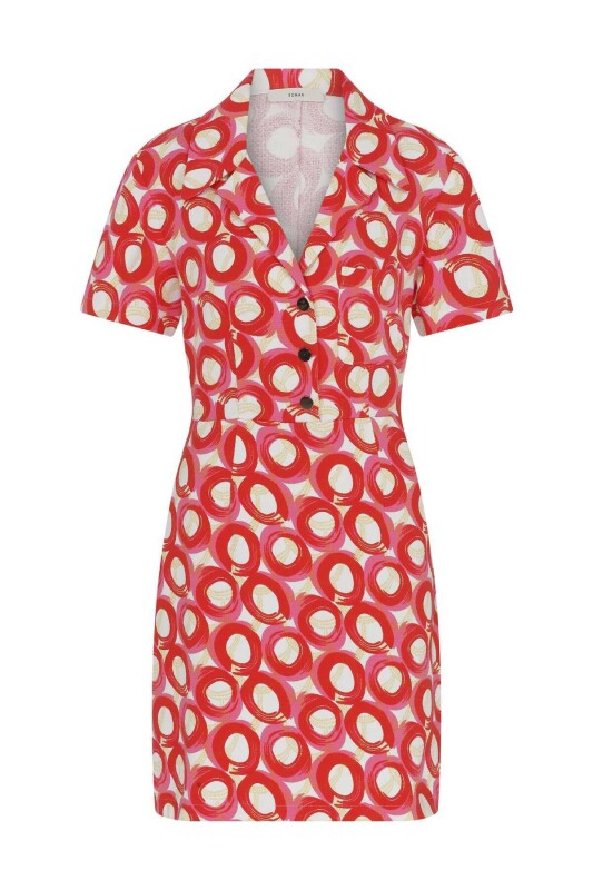 Düğmeli Desenli Elbise Standart Renk - 4