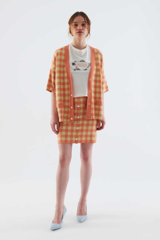 Düğmeli Desenli Triko Hırka Standart Renk - 1