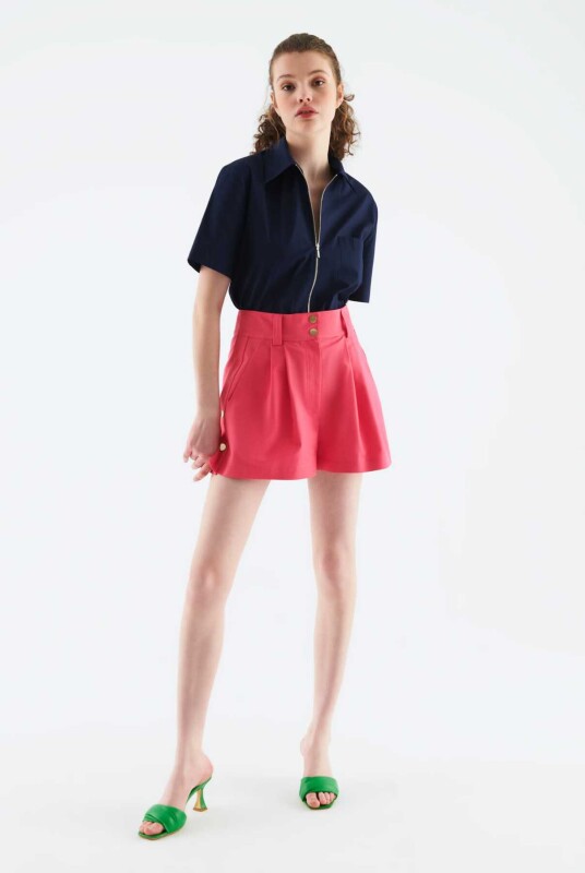 Düğmeli Kadın Şort Pembe - 1