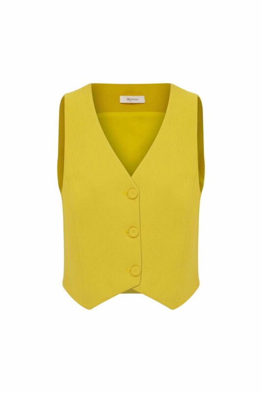 Düğmeli Krep Yelek Sarı - 4