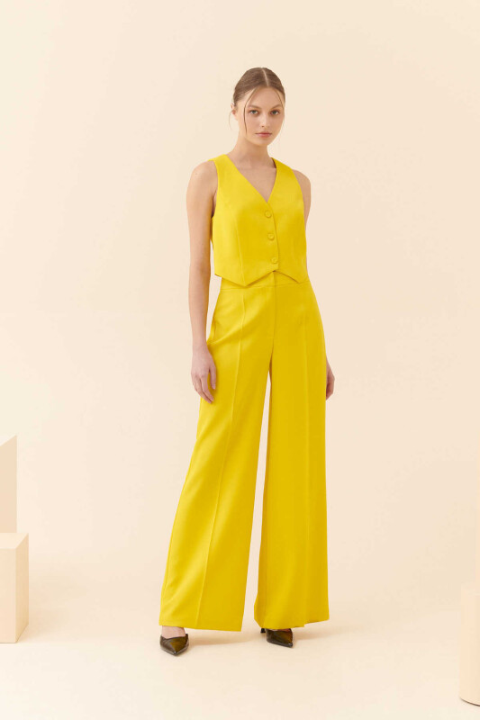  Düğmeli Krep Yelek Sarı - 3