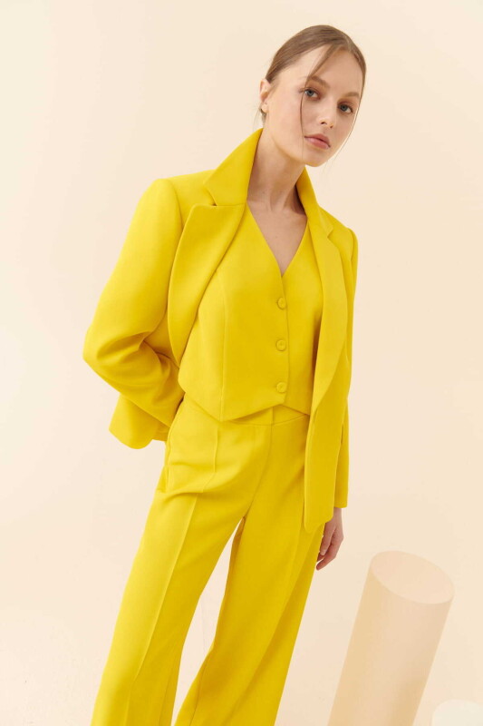  Düğmeli Krep Yelek Sarı - 2