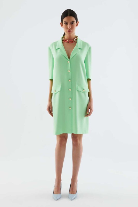 Düğmeli Midi Boy Elbise Yeşil - 1