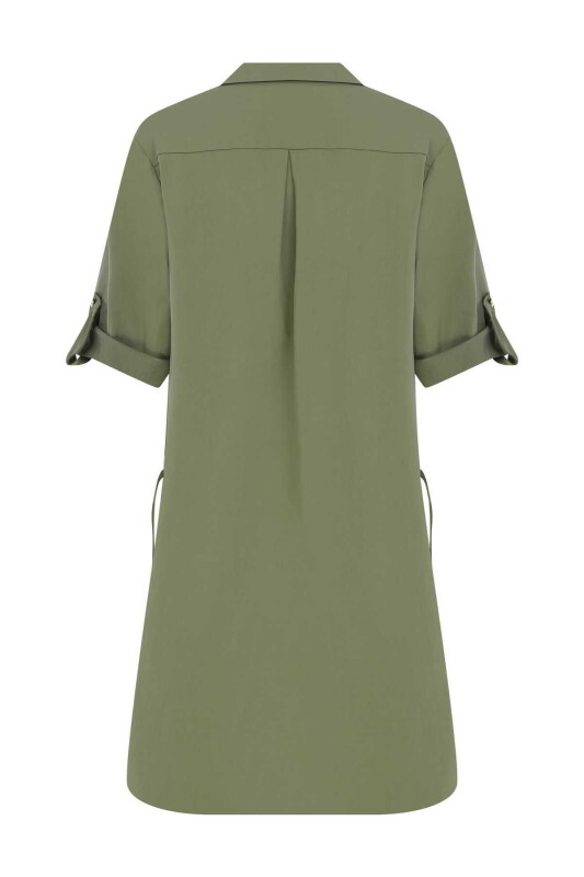 Düğmeli Mini Elbise Haki - 5