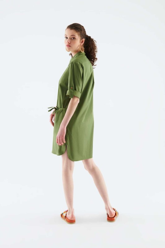 Düğmeli Mini Elbise Haki - 2