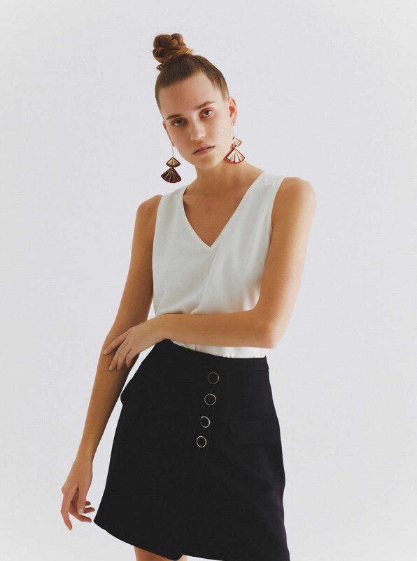  Düğmeli Mini Etek Lacivert - 3