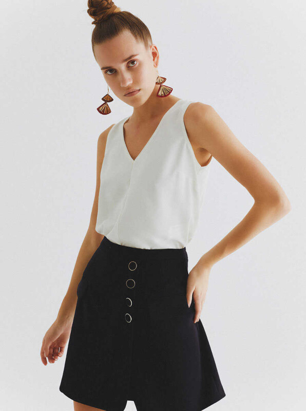  Düğmeli Mini Etek Lacivert - 4