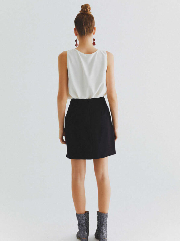  Düğmeli Mini Etek Lacivert - 2