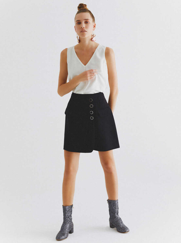  Düğmeli Mini Etek Lacivert - 1