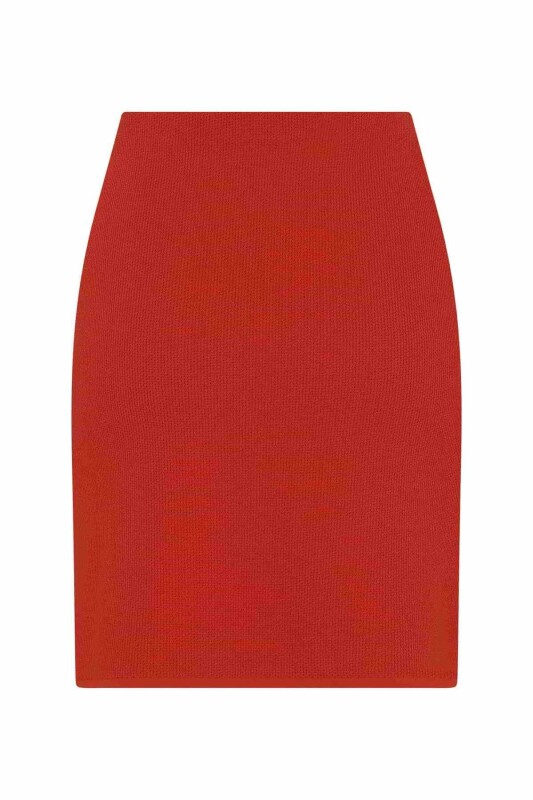 Düğmeli Mini Triko Etek Oranj - 5
