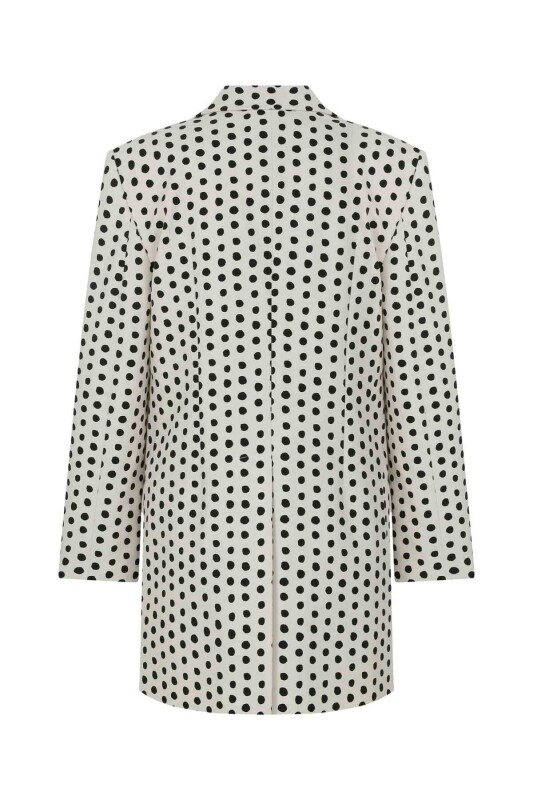 Düğmeli Puantiyeli Kadın Ceket Siyah-Ekru - 5