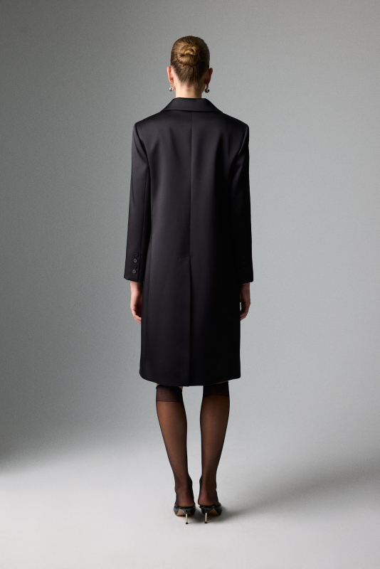 Düğmeli Uzun Ceket Siyah - 2
