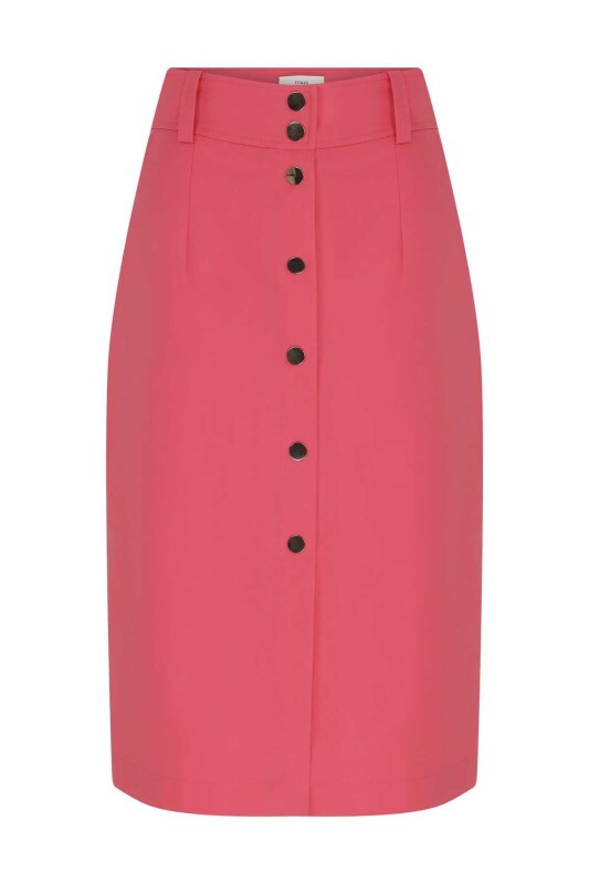 Düğmeli Uzun Etek Pembe - 4