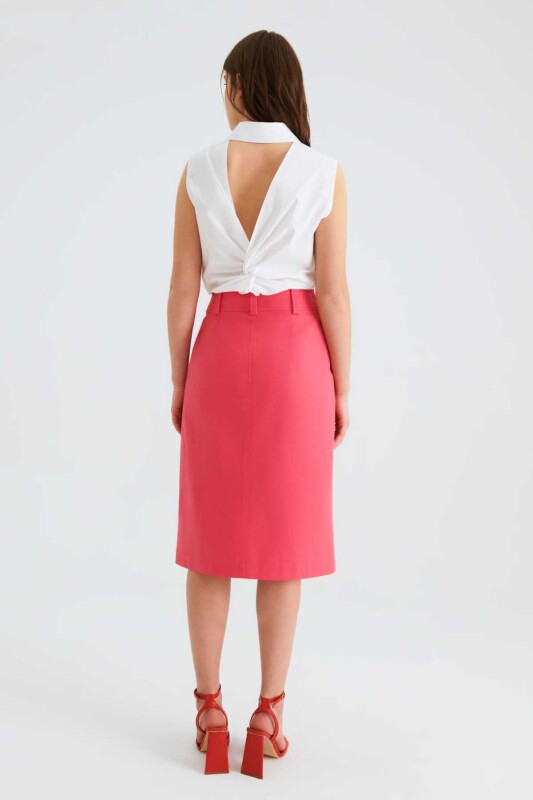 Düğmeli Uzun Etek Pembe - 2