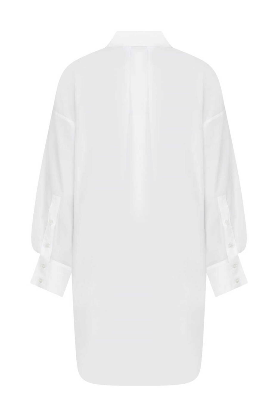  Düğmeli Uzun Kadın Gömlek Beyaz - 4