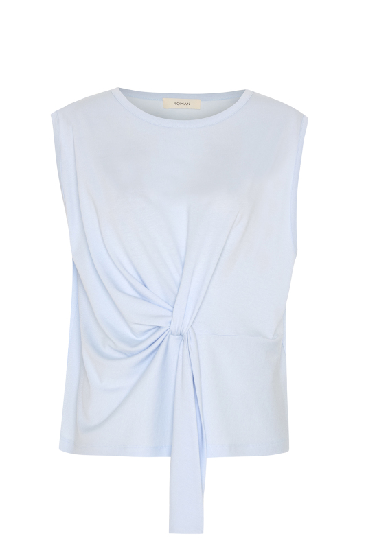 Düğüm Grünümlü Kolsuz T-shirt Mavi - Roman