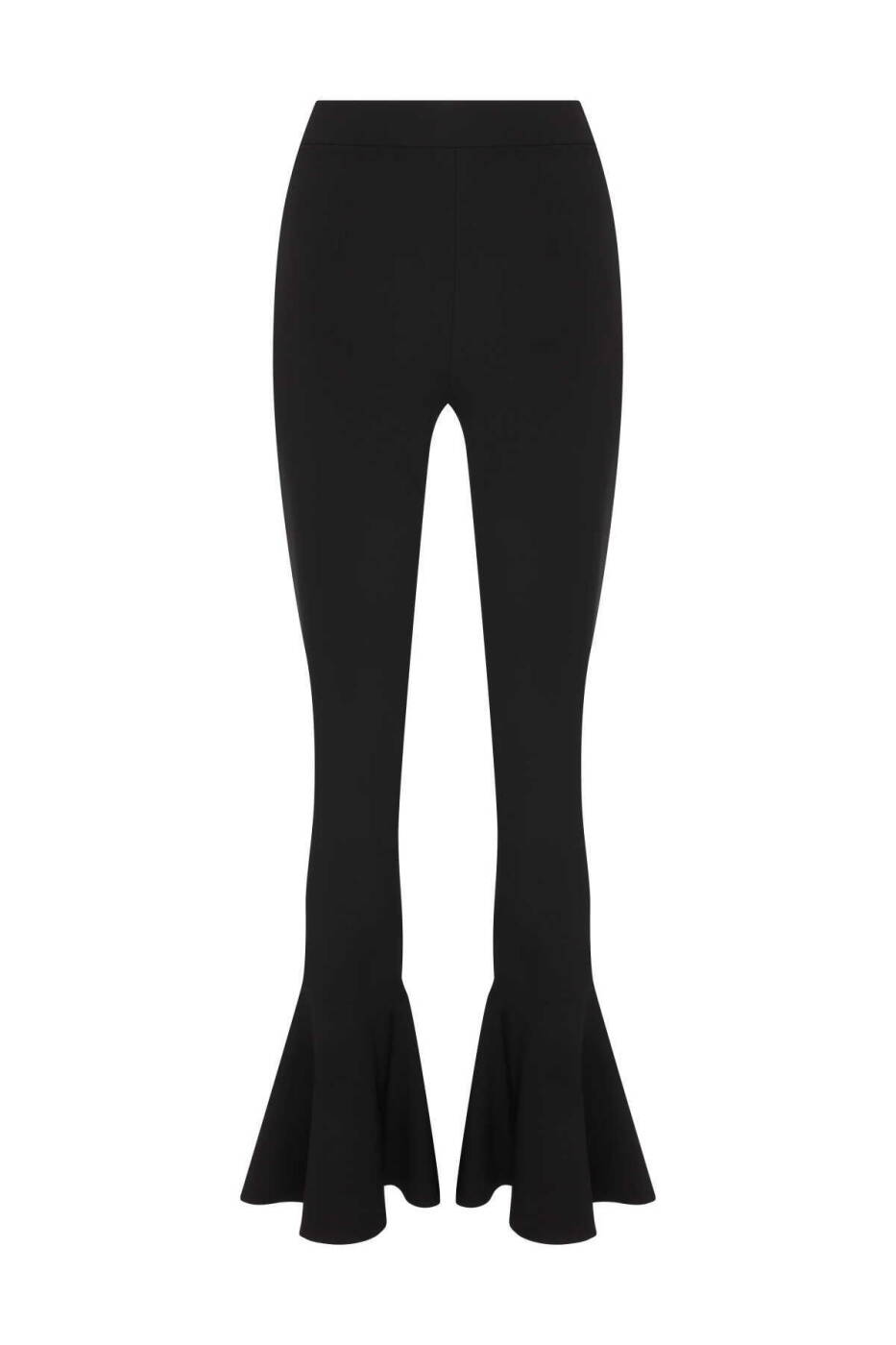 Düşük Bel Volanlı Paça Detaylı Likralı Krep Kadın Pantolon Siyah - 2
