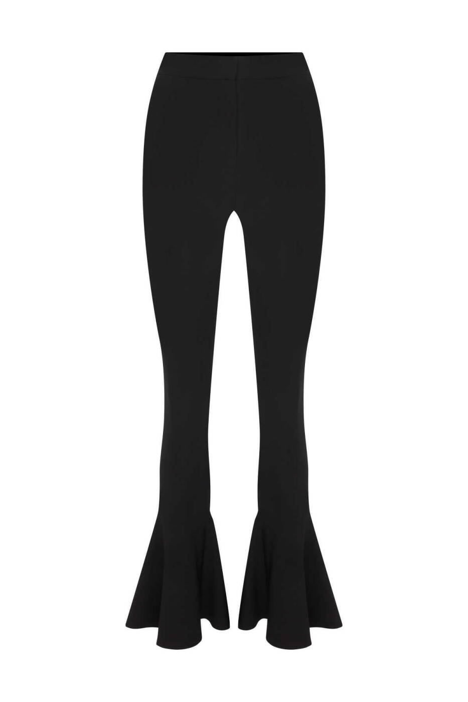  Düşük Bel Volanlı Paça Detaylı Likralı Krep Kadın Pantolon Siyah - 1