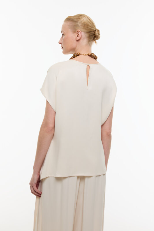 Düşük Omuzlu Bisiklet Yaka Bluz Krem - Roman (1)