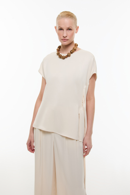 Düşük Omuzlu Bisiklet Yaka Bluz Krem - Roman