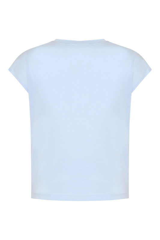 Düşük Omuzlu Bisiklet Yaka T-shirt Mavi - Roman (1)