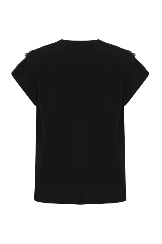 Düşük Omuzlu Dantelli Yaka Detaylı Bluz Siyah - Roman (1)