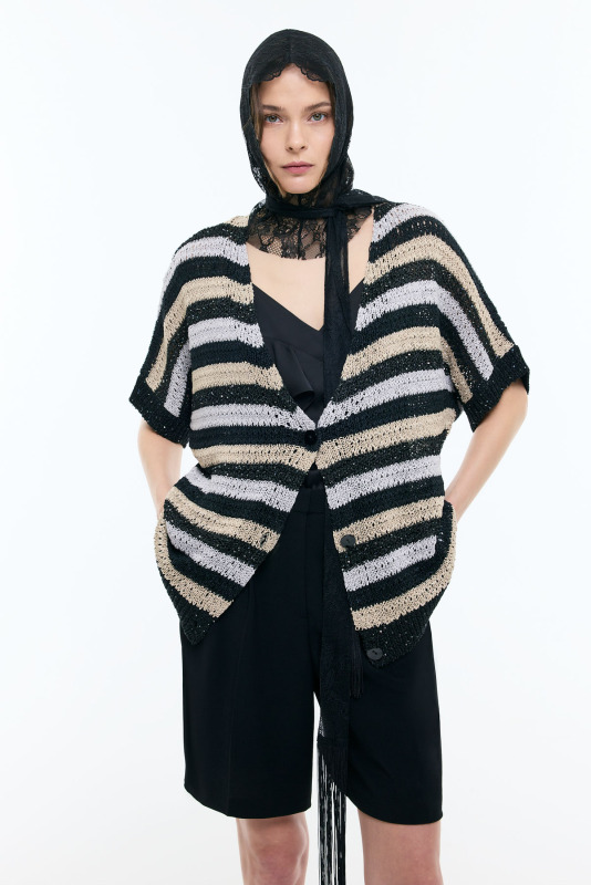 Düşük Omuzlu Triko Hırka Multi - Roman