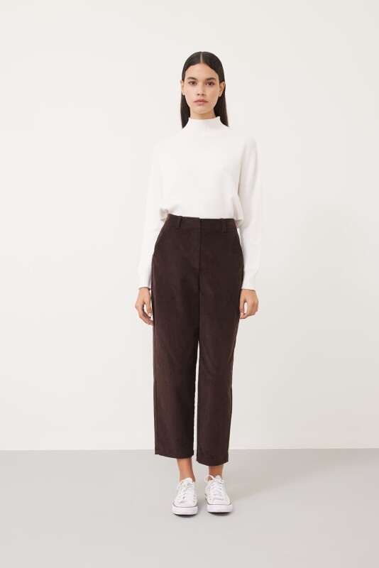 Düz Paça Kadife Pantolon Kahve - Roman