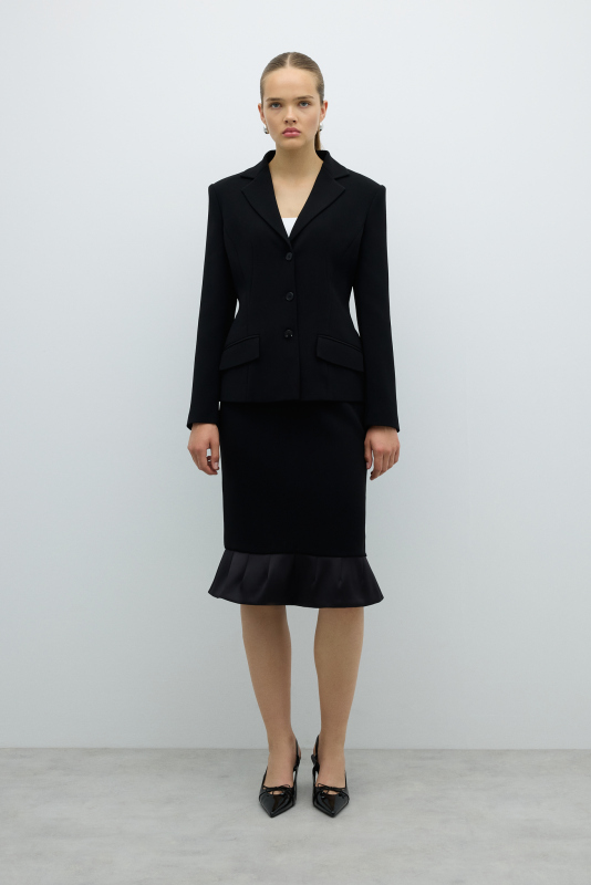 Erkek Yaka Düğmeli Ceket Siyah - 3