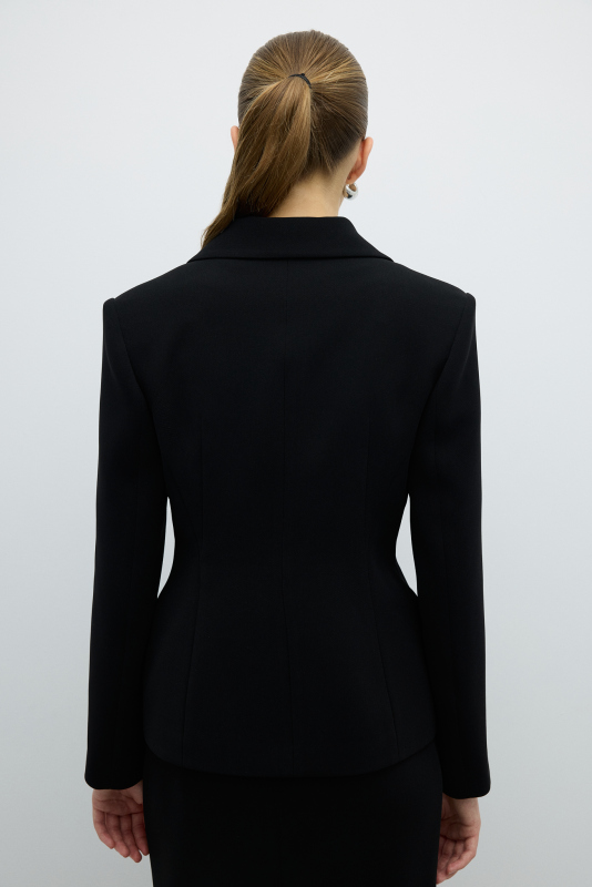 Erkek Yaka Düğmeli Ceket Siyah - 2