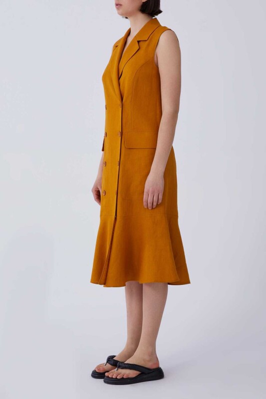 Erkek Yaka Kruvaze Günlük Elbise Hardal - 3