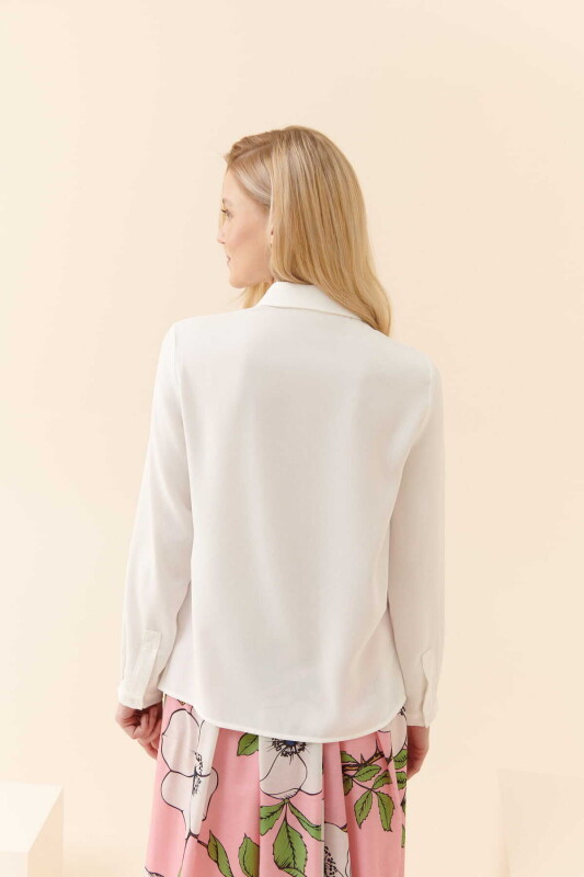  Erkek Yakalı Kadın Gömlek Ekru - 2