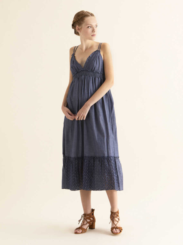 Etek Ucu Detaylı Indigo Günlük Elbise İndigo - 1