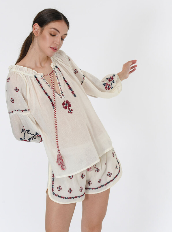 Etnik Desenli Bluz Standart Renk - 5