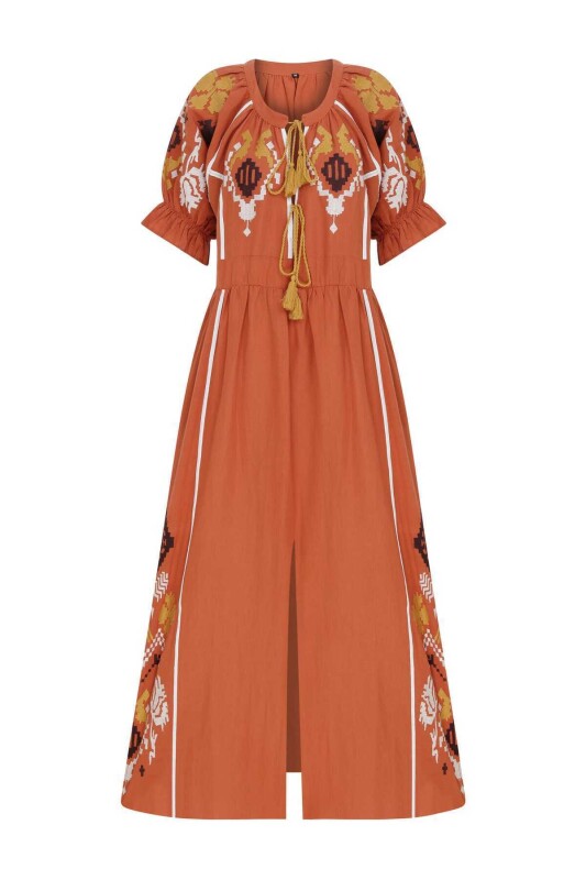 Etnik Desenli Kadın Günlük Elbise Standart Renk - 4