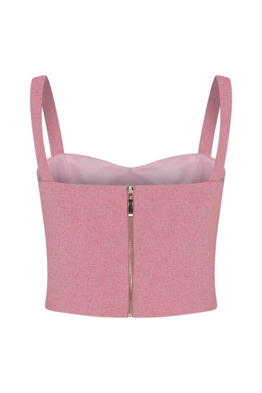 Fermuar Detaylı Askılı Bluz Pembe - 5