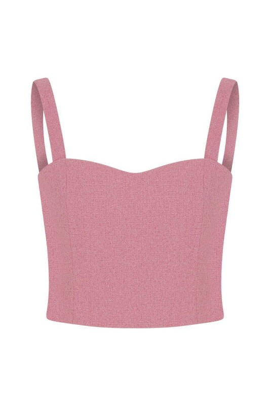 Fermuar Detaylı Askılı Bluz Pembe - 4