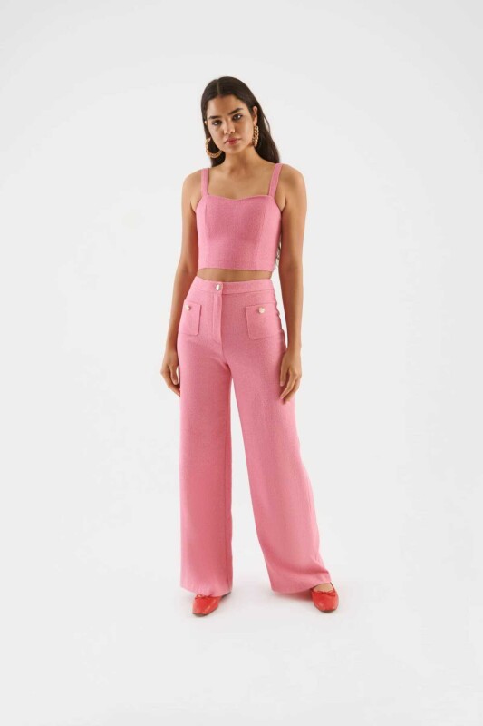 Fermuar Detaylı Askılı Bluz Pembe - 3