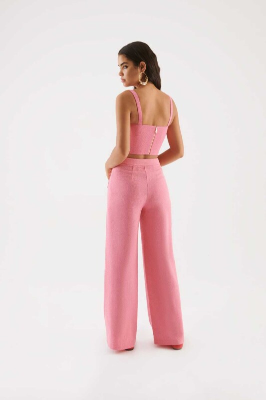 Fermuar Detaylı Askılı Bluz Pembe - 2