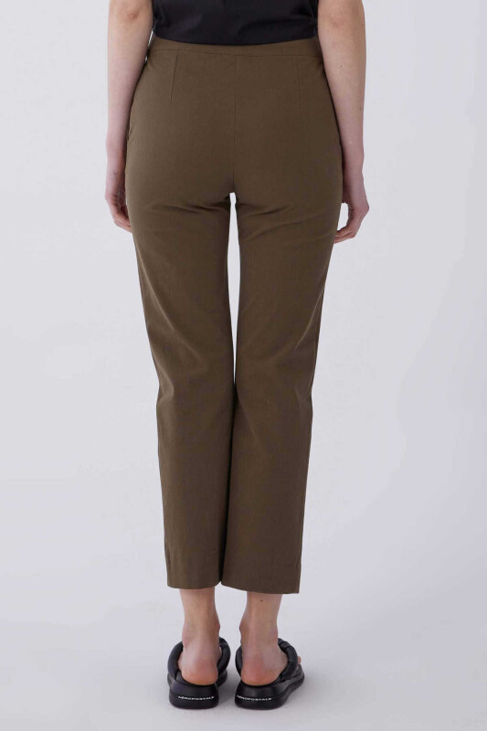 Fermuar Detaylı Bol Pantolon Haki - 2