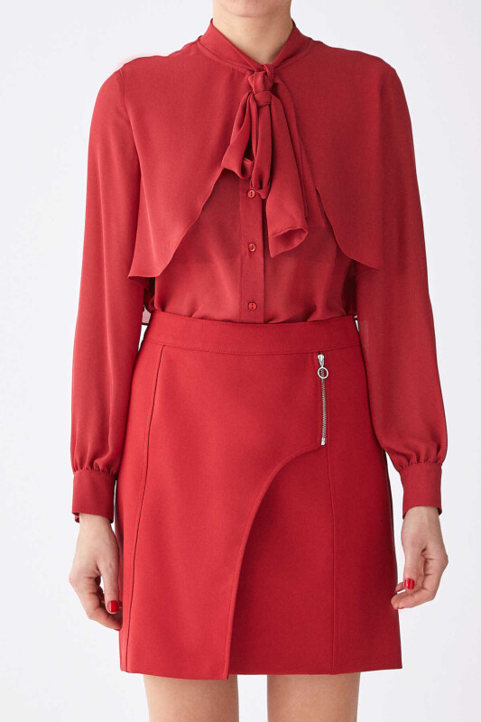  Fermuar Detaylı Mini Etek Kiremit - Roman