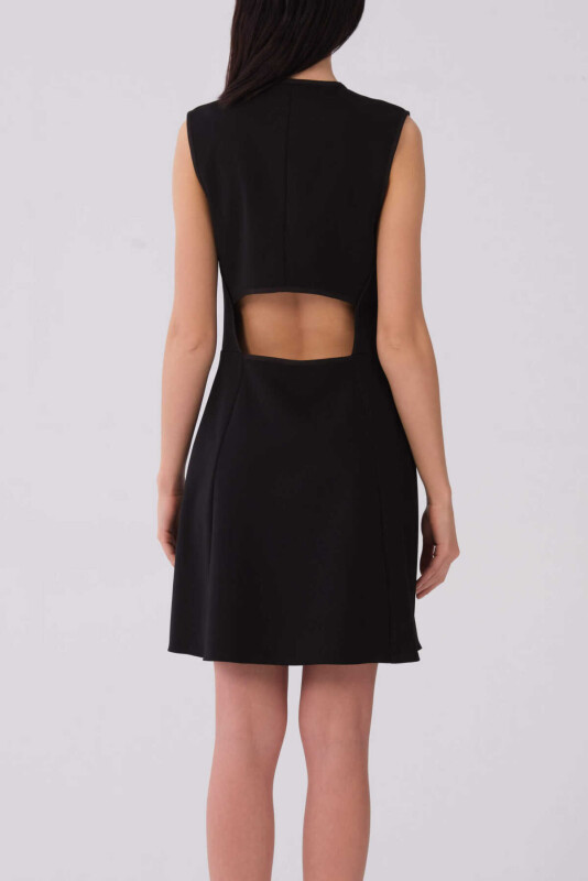 Fermuar Detaylı V Yaka Mini Elbise Siyah - 2