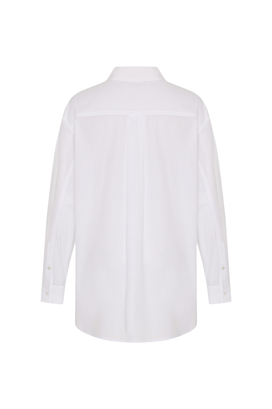 Fermuar ve Cep Detaylı Boyfriend Gömlek Beyaz - Roman (1)